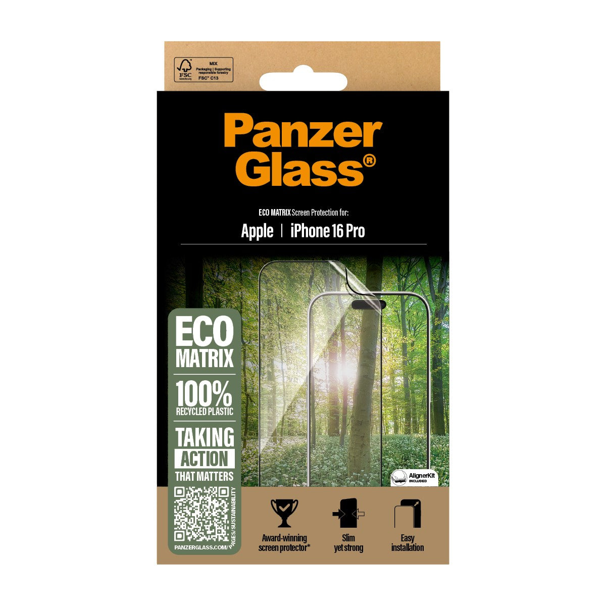 PanzerGlass® ECO MATRIX Displayschutz iPhone 16 Pro | Ultra-Wide Fit